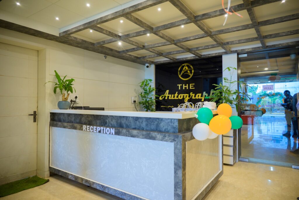 front view of reception of the autograph inn- best hotel in siliguri
